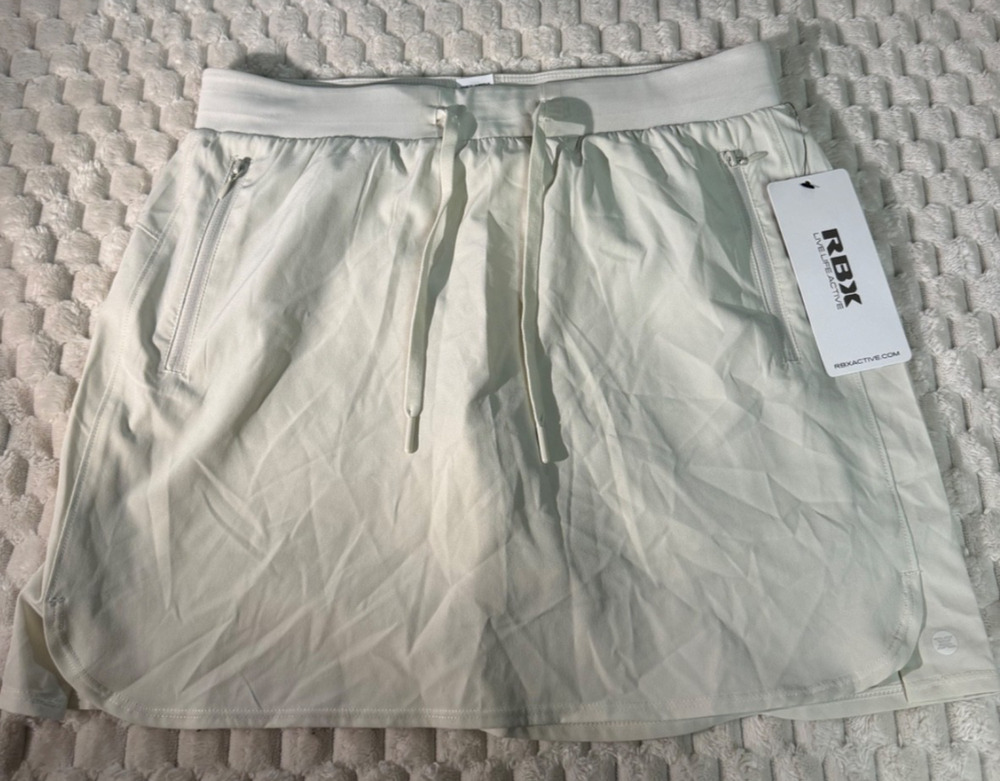 RBX Women's Active Skort Small White Drawstring Zip Pockets NWT